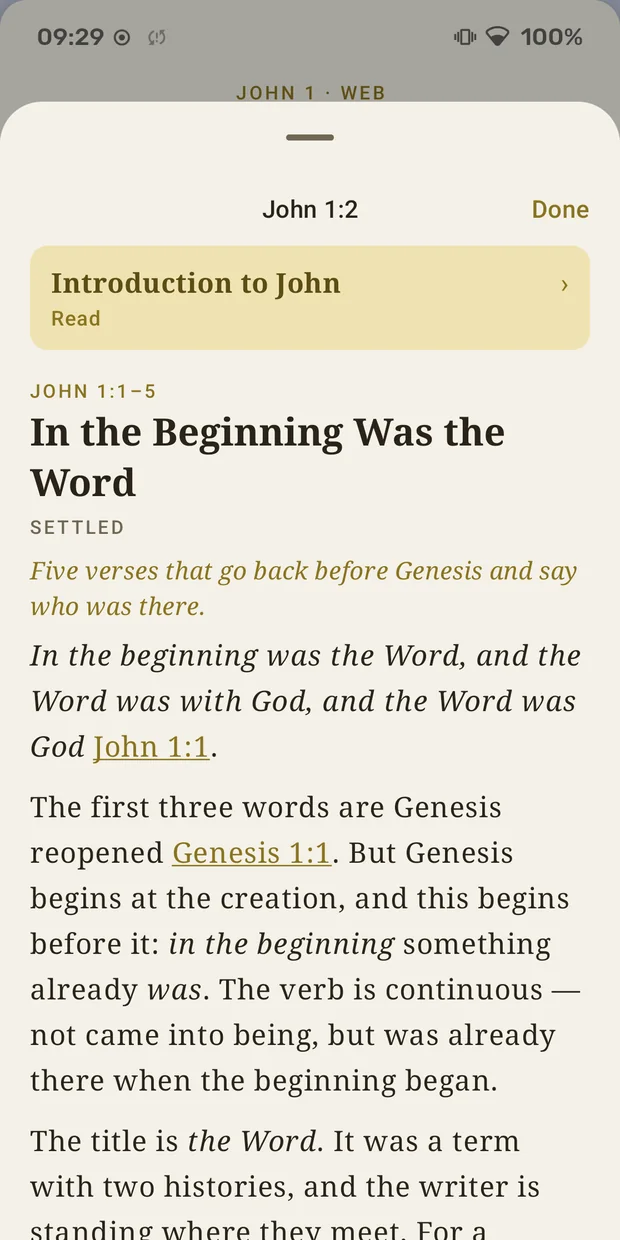 The commentary on John 1, with its confidence mark