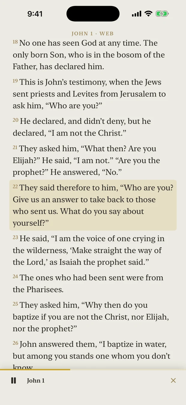 A chapter being read aloud, the words following along