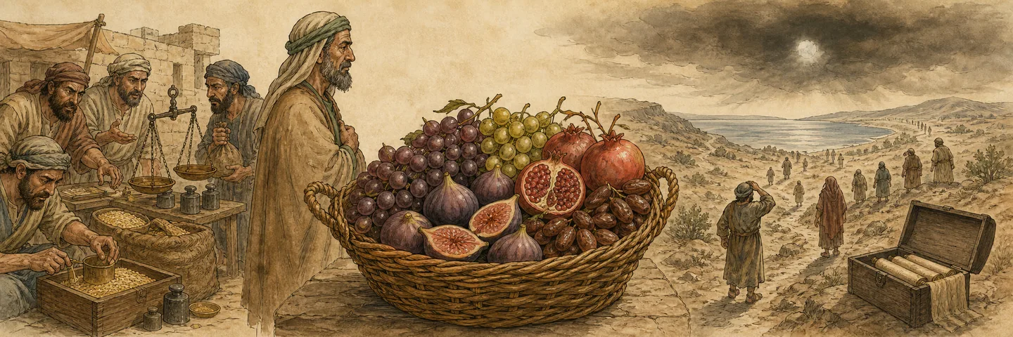 Summer fruit and famine of hearing in one plate: A basket of summer fruit; Dishonest measures and inferior grain; The sun darkens at noon; A famine of hearing people wander and seek.