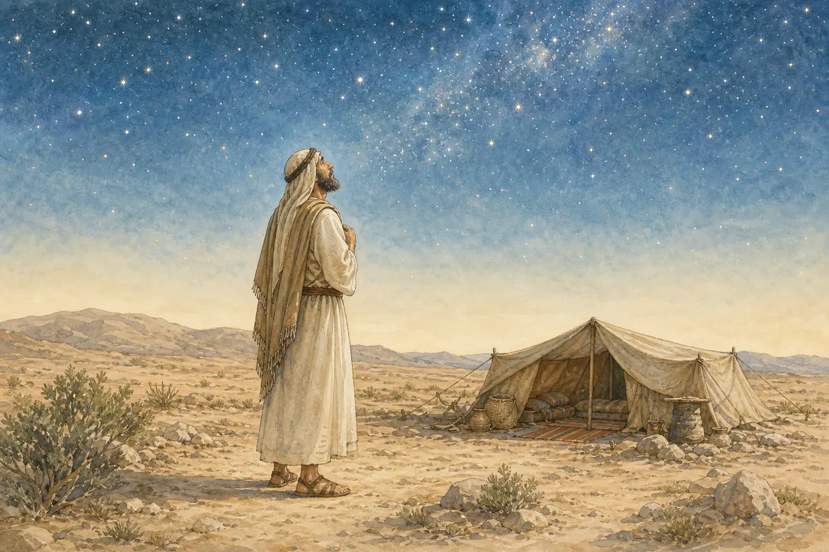Abraham looks up at the innumerable stars beside his tent.