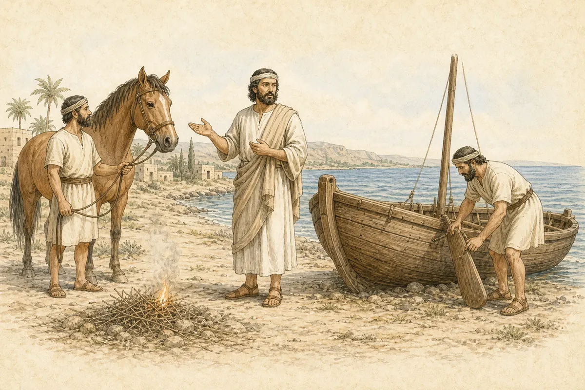 A teacher points to a horse's bridle, a boat's rudder, and a small spark.